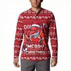 Personalized Dolphins Christmas Button Sweatshirt Australian Rugby Fans - Pixelated Ugly Xmas Pattern Mascot Santa