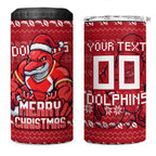 Personalized Dolphins Christmas 4 in 1 Can Cooler Tumbler Australian Rugby Fans - Pixelated Ugly Xmas Pattern Mascot Santa