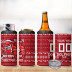Personalized Dolphins Christmas 4 in 1 Can Cooler Tumbler Australian Rugby Fans - Pixelated Ugly Xmas Pattern Mascot Santa