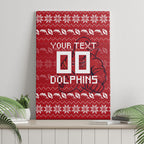 Personalized Dolphins Christmas Canvas Wall Art Australian Rugby Fans - Pixelated Ugly Xmas Pattern Mascot Santa