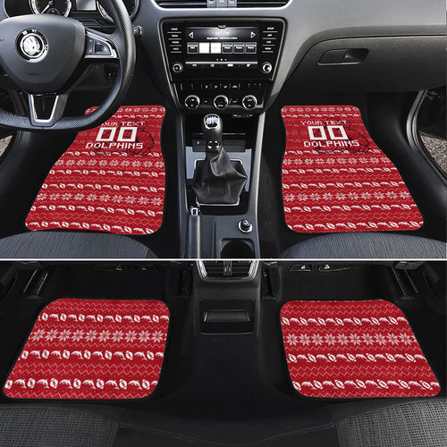 Personalized Dolphins Christmas Car Mats Australian Rugby Fans - Pixelated Ugly Xmas Pattern Mascot Santa