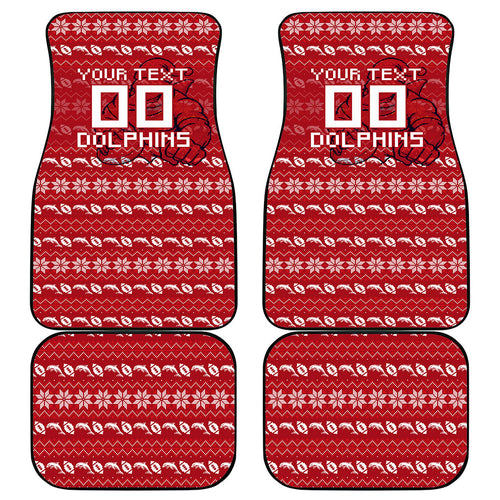 Personalized Dolphins Christmas Car Mats Australian Rugby Fans - Pixelated Ugly Xmas Pattern Mascot Santa