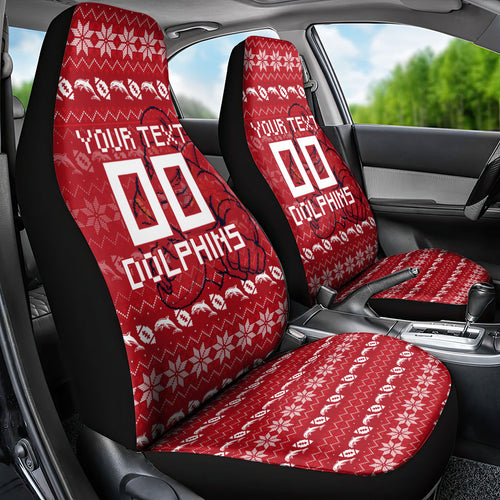Personalized Dolphins Christmas Car Seat Cover Australian Rugby Fans - Pixelated Ugly Xmas Pattern Mascot Santa