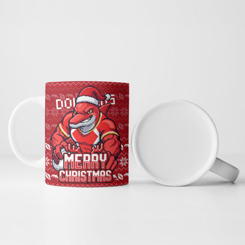 Personalized Dolphins Christmas Ceramic Mug Australian Rugby Fans - Pixelated Ugly Xmas Pattern Mascot Santa