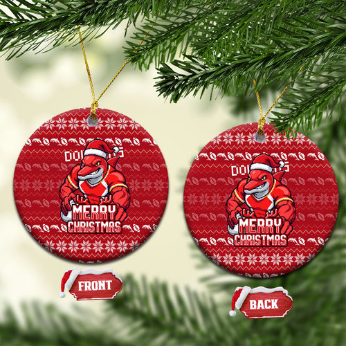 Dolphins Christmas Ceramic Ornament Australian Rugby Fans - Pixelated Ugly Xmas Pattern Mascot Santa