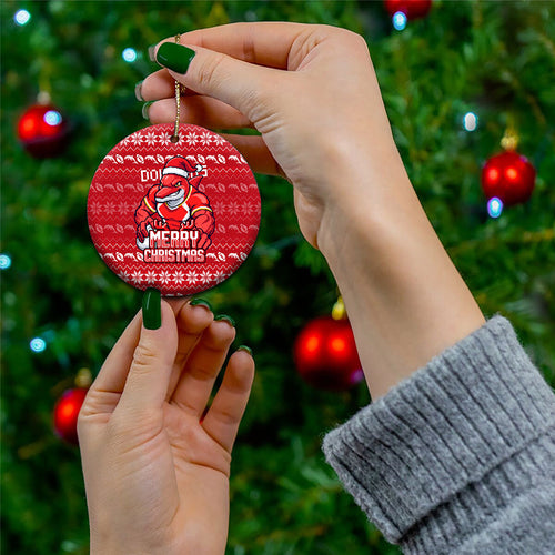 Dolphins Christmas Ceramic Ornament Australian Rugby Fans - Pixelated Ugly Xmas Pattern Mascot Santa