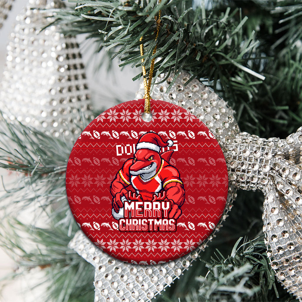 Dolphins Christmas Ceramic Ornament Australian Rugby Fans - Pixelated Ugly Xmas Pattern Mascot Santa
