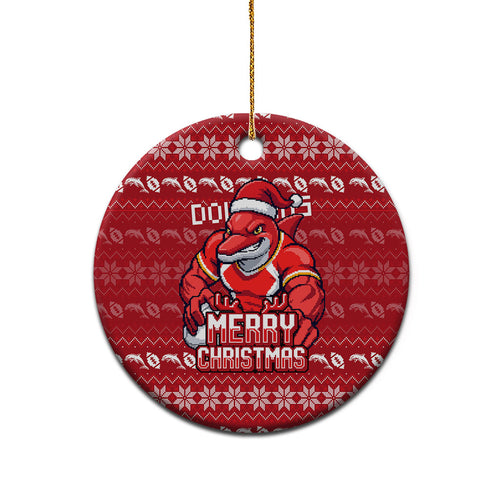 Dolphins Christmas Ceramic Ornament Australian Rugby Fans - Pixelated Ugly Xmas Pattern Mascot Santa