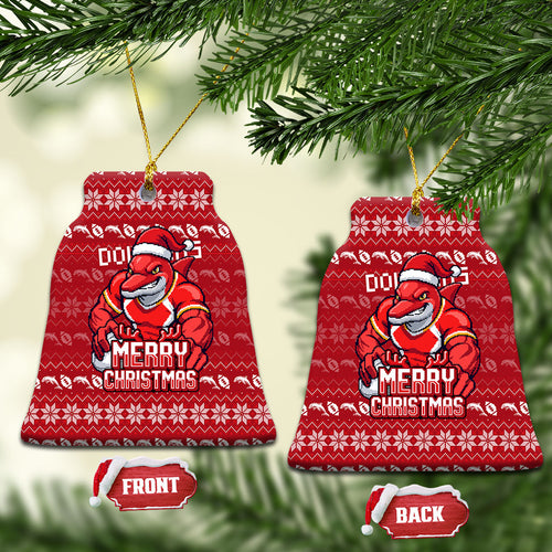 Dolphins Christmas Ceramic Ornament Australian Rugby Fans - Pixelated Ugly Xmas Pattern Mascot Santa