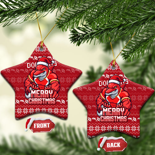 Dolphins Christmas Ceramic Ornament Australian Rugby Fans - Pixelated Ugly Xmas Pattern Mascot Santa