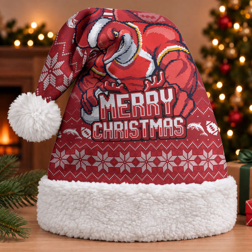 Dolphins Christmas Santa Hat Australian Rugby Fans - Pixelated Ugly Xmas Pattern Mascot Santa