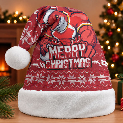 Dolphins Christmas Santa Hat Australian Rugby Fans - Pixelated Ugly Xmas Pattern Mascot Santa