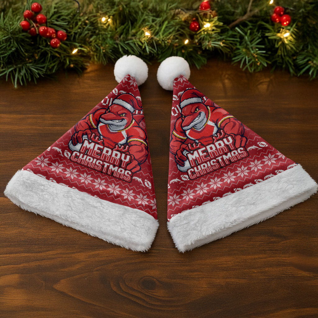 Dolphins Christmas Santa Hat Australian Rugby Fans - Pixelated Ugly Xmas Pattern Mascot Santa
