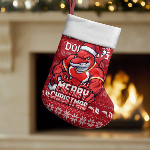 Dolphins Christmas Stocking Australian Rugby Fans - Pixelated Ugly Xmas Pattern Mascot Santa