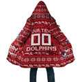 Personalized Dolphins Christmas Cloak Australian Rugby Fans - Pixelated Ugly Xmas Pattern Mascot Santa