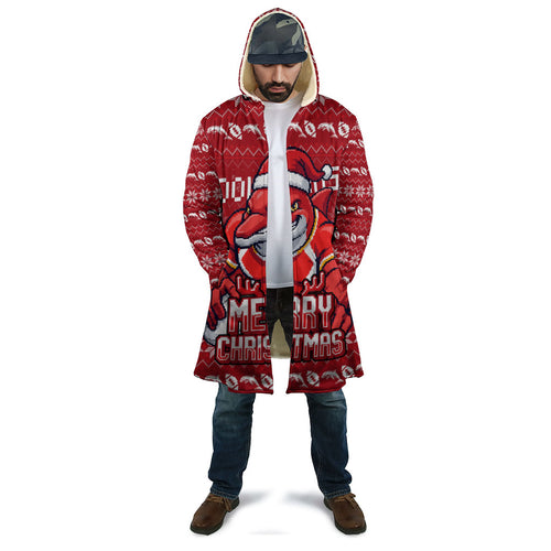 Personalized Dolphins Christmas Cloak Australian Rugby Fans - Pixelated Ugly Xmas Pattern Mascot Santa