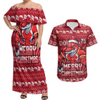 Personalized Dolphins Christmas Couples Matching Off Shoulder Maxi Dress and Hawaiian Shirt Australian Rugby Fans - Pixelated Ugly Xmas Pattern Mascot Santa