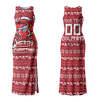Personalized Dolphins Christmas Couples Matching Tank Maxi Dress and Hawaiian Shirt Australian Rugby Fans - Pixelated Ugly Xmas Pattern Mascot Santa