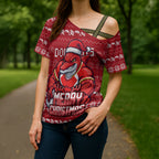 Personalized Dolphins Christmas Cross Shoulder Shirt Australian Rugby Fans - Pixelated Ugly Xmas Pattern Mascot Santa