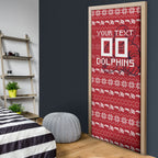Personalized Dolphins Christmas Door Cover Australian Rugby Fans - Pixelated Ugly Xmas Pattern Mascot Santa