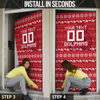 Personalized Dolphins Christmas Door Cover Australian Rugby Fans - Pixelated Ugly Xmas Pattern Mascot Santa