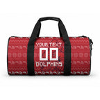 Personalized Dolphins Christmas Duffle Bag Australian Rugby Fans - Pixelated Ugly Xmas Pattern Mascot Santa