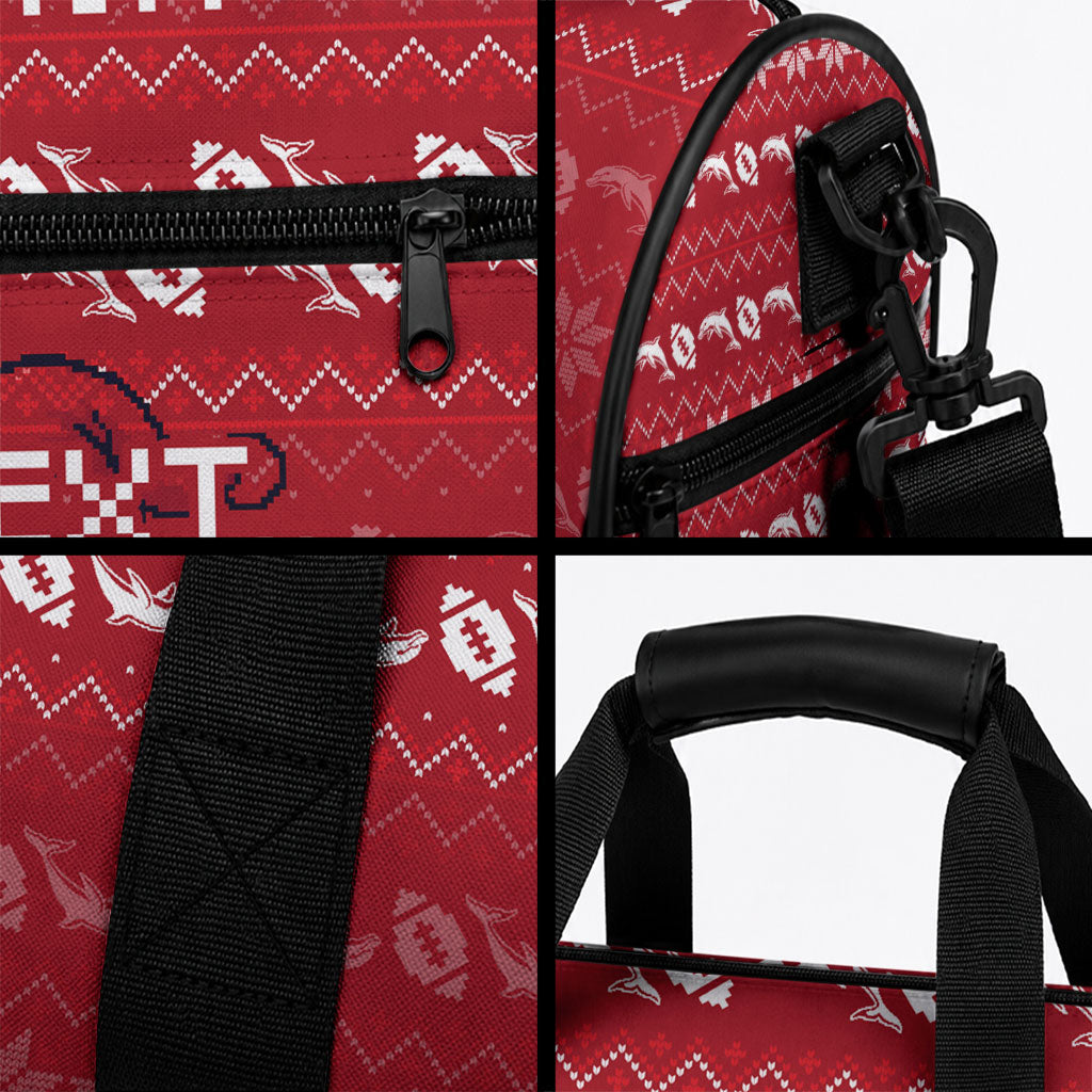 Personalized Dolphins Christmas Duffle Bag Australian Rugby Fans - Pixelated Ugly Xmas Pattern Mascot Santa