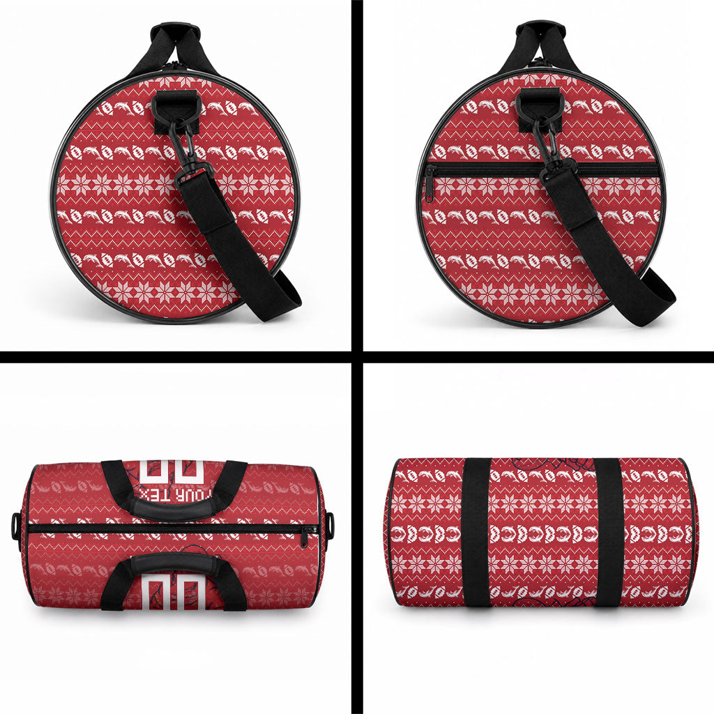 Personalized Dolphins Christmas Duffle Bag Australian Rugby Fans - Pixelated Ugly Xmas Pattern Mascot Santa