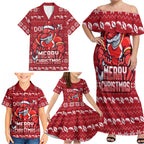 Personalized Dolphins Christmas Family Matching Off Shoulder Maxi Dress and Hawaiian Shirt Australian Rugby Fans - Pixelated Ugly Xmas Pattern Mascot Santa