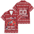 Personalized Dolphins Christmas Family Matching Summer Maxi Dress and Hawaiian Shirt Australian Rugby Fans - Pixelated Ugly Xmas Pattern Mascot Santa