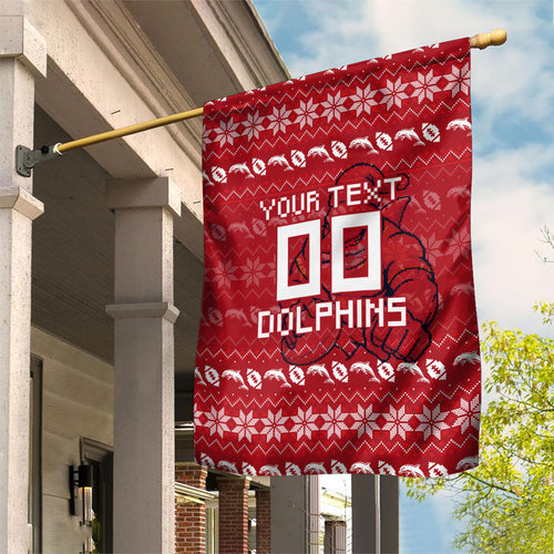 Personalized Dolphins Christmas Garden Flag Australian Rugby Fans - Pixelated Ugly Xmas Pattern Mascot Santa