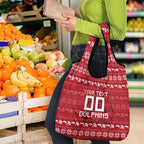 Personalized Dolphins Christmas Grocery Bag Australian Rugby Fans - Pixelated Ugly Xmas Pattern Mascot Santa