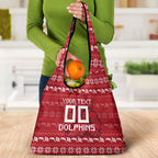 Personalized Dolphins Christmas Grocery Bag Australian Rugby Fans - Pixelated Ugly Xmas Pattern Mascot Santa