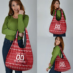 Personalized Dolphins Christmas Grocery Bag Australian Rugby Fans - Pixelated Ugly Xmas Pattern Mascot Santa