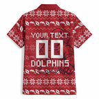 Personalized Dolphins Christmas Hawaiian Shirt Australian Rugby Fans - Pixelated Ugly Xmas Pattern Mascot Santa