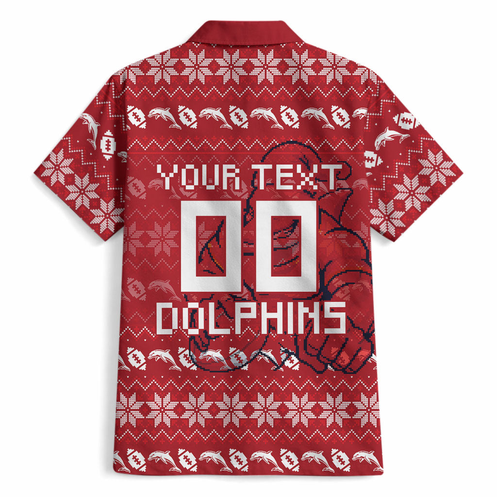 Personalized Dolphins Christmas Hawaiian Shirt Australian Rugby Fans - Pixelated Ugly Xmas Pattern Mascot Santa