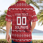 Personalized Dolphins Christmas Hawaiian Shirt Australian Rugby Fans - Pixelated Ugly Xmas Pattern Mascot Santa