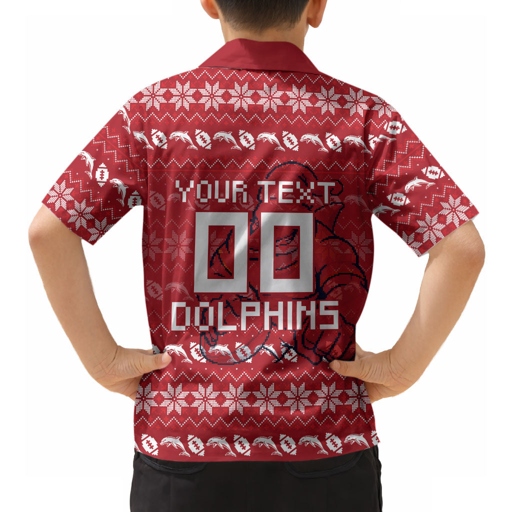 Personalized Dolphins Christmas Hawaiian Shirt Australian Rugby Fans - Pixelated Ugly Xmas Pattern Mascot Santa