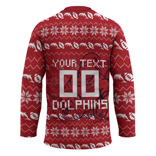 Personalized Dolphins Christmas Hockey Jersey Australian Rugby Fans - Pixelated Ugly Xmas Pattern Mascot Santa