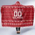 Personalized Dolphins Christmas Hooded Blanket Australian Rugby Fans - Pixelated Ugly Xmas Pattern Mascot Santa