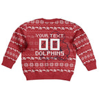 Personalized Dolphins Christmas Kid Ugly Christmas Sweater Australian Rugby Fans - Pixelated Ugly Xmas Pattern Mascot Santa
