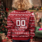 Personalized Dolphins Christmas Kid Ugly Christmas Sweater Australian Rugby Fans - Pixelated Ugly Xmas Pattern Mascot Santa
