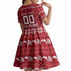 Personalized Dolphins Christmas Kid Short Sleeve Dress Australian Rugby Fans - Pixelated Ugly Xmas Pattern Mascot Santa