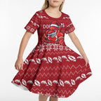 Personalized Dolphins Christmas Kid Short Sleeve Dress Australian Rugby Fans - Pixelated Ugly Xmas Pattern Mascot Santa