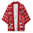 Personalized Dolphins Christmas Kimono Australian Rugby Fans - Pixelated Ugly Xmas Pattern Mascot Santa