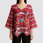 Personalized Dolphins Christmas Kimono Sleeve Blouse Australian Rugby Fans - Pixelated Ugly Xmas Pattern Mascot Santa