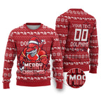 Personalized Dolphins Christmas Ugly Christmas Sweater Australian Rugby Fans - Pixelated Ugly Xmas Pattern Mascot Santa