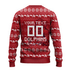 Personalized Dolphins Christmas Ugly Christmas Sweater Australian Rugby Fans - Pixelated Ugly Xmas Pattern Mascot Santa