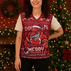 Personalized Dolphins Christmas Knitted V-Neck Vest Australian Rugby Fans - Pixelated Ugly Xmas Pattern Mascot Santa