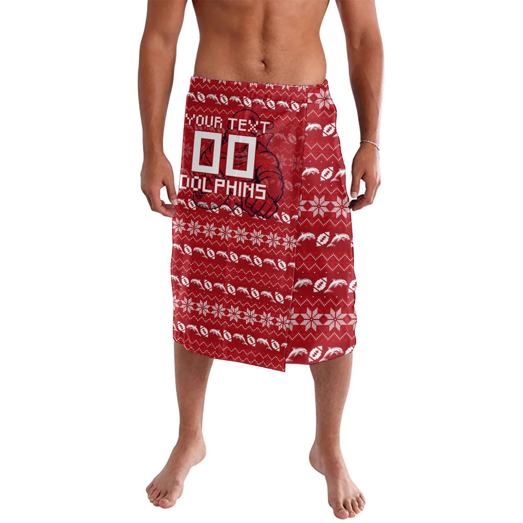 Personalized Dolphins Christmas Lavalava Australian Rugby Fans - Pixelated Ugly Xmas Pattern Mascot Santa